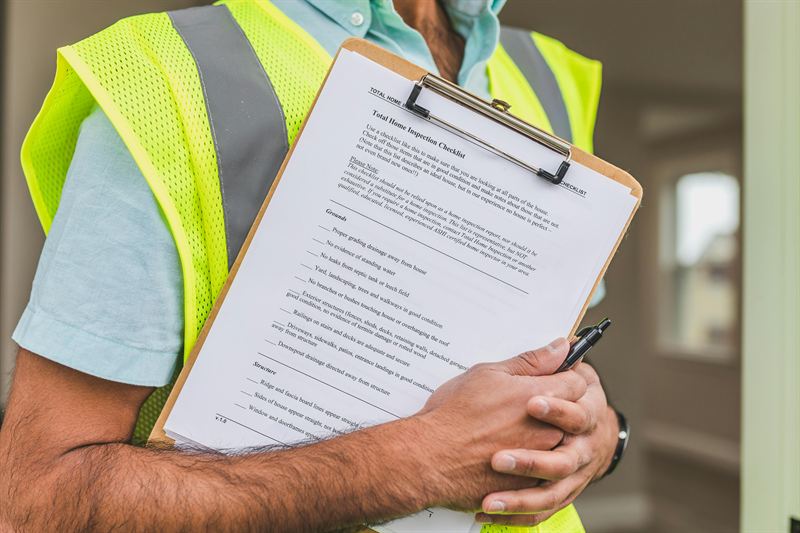 Home inspector examining property